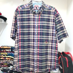 Vintage 90s Shirt Mens Mickey Disney Plaid Blue Red Madras Button Up L
